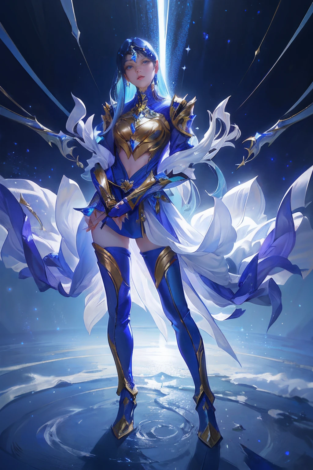 Ultra-high saturation,(tmasterpiece), fully body photo,(best qualtiy), (1girll), starryskybackground,Wearing shiny gold armor, Sexy lingerie type armor,Expose your chest,Expose the waistline,Exposing thighs,cool-pose, Saint Seiya Armor, messy hair,high detal, Anime style, Cinematic lighting, Sparkle, god light, Ray traching, filmgrain, hyper HD, textureskin, super detailing, Anatomical correct, A high resolution,Ultra-high saturation,hight contrast,High-gloss armor,Smooth skin,Serious expressions,Dark room,