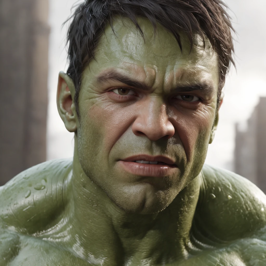 (professional 3d render:1.3) af (Realistic:1.3) most beautiful artwork photo in the world，Features the soft and shiny male hero Hulk, ((Epic hero fantasy muscular Hulk rough wet hero smiling short hair kind expression in dynamic pose, Fantastic location, Majestic cluttered environment)), Full body 8K unified rendering, action  shot, skin pore, very dark lighting, heavyshading, Detailed, Hulk detailed face, (vibrant, photograph realistic, Realistic, Dramatic, Dark, Sharp focus, 8K), (Intricate:1.4), (Highly detailed:1.4), Digital painting, rendering by octane, art  stations, concept-art, smooth, Sharp focus, illustration, Art germ, (loish:0.23), wlop ilya kuvshinov, and greg rutkowski and alphonse mucha gracias, (Global illumination, Studio light, volumettic light), particles floating, lotr, fantasy, elf, full bodyesbian, ((Dark and ancient city background:1.3)),CGSesociety,art  stations