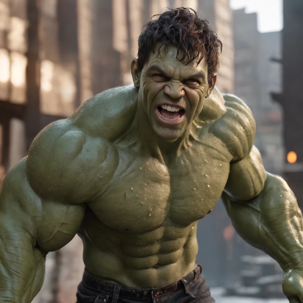 (professional 3d render:1.3) af (Realistic:1.3) most beautiful artwork photo in the world,Features the soft and shiny male hero Hulk, ((Epic hero fantasy muscular Hulk rough wet hero smiling short hair kind expression in dynamic pose, Fantastic location, Majestic cluttered environment)), Full body 8K unified rendering, action shot, skin pore, very dark lighting, heavyshading, Detailed, Hulk detailed face, (vibrant, photograph realistic, Realistic, Dramatic, Dark, Sharp focus, 8K), (Intricate:1.4), (Highly detailed:1.4), Digital painting, rendering by octane, art stations, concept-art, smooth, Sharp focus, illustration, Art germ, (loish:0.23), wlop ilya kuvshinov, and greg rutkowski and alphonse mucha gracias, (Global illumination, Studio light, volumettic light), particles floating, lotr, fantasy, elf, full bodyesbian, ((Dark and ancient city background:1.3)),CGSesociety,art stations