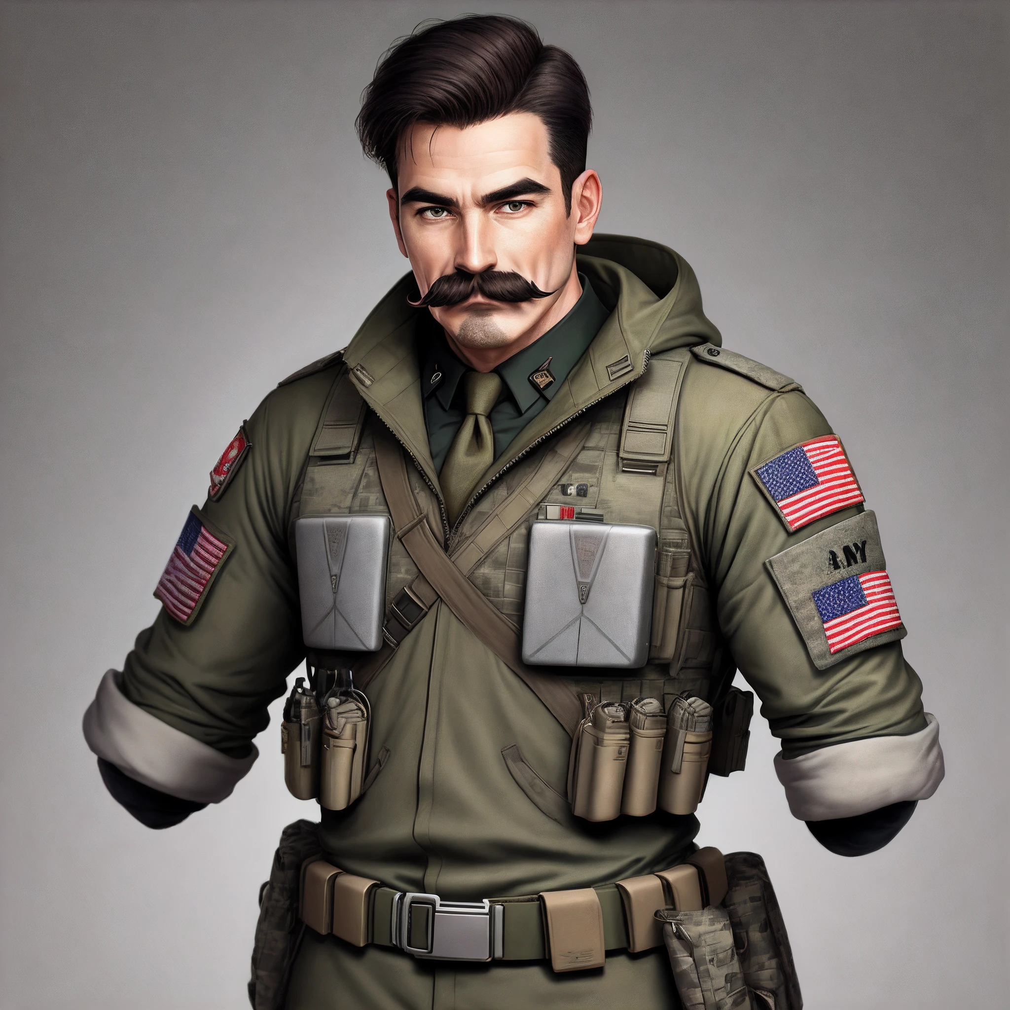 army suit,with mustache