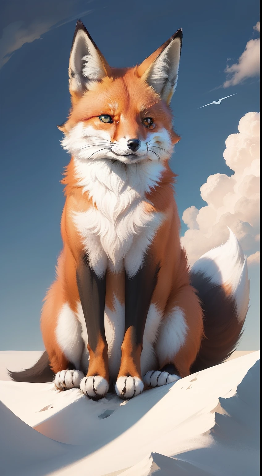 Minimalist fox logo with sky background