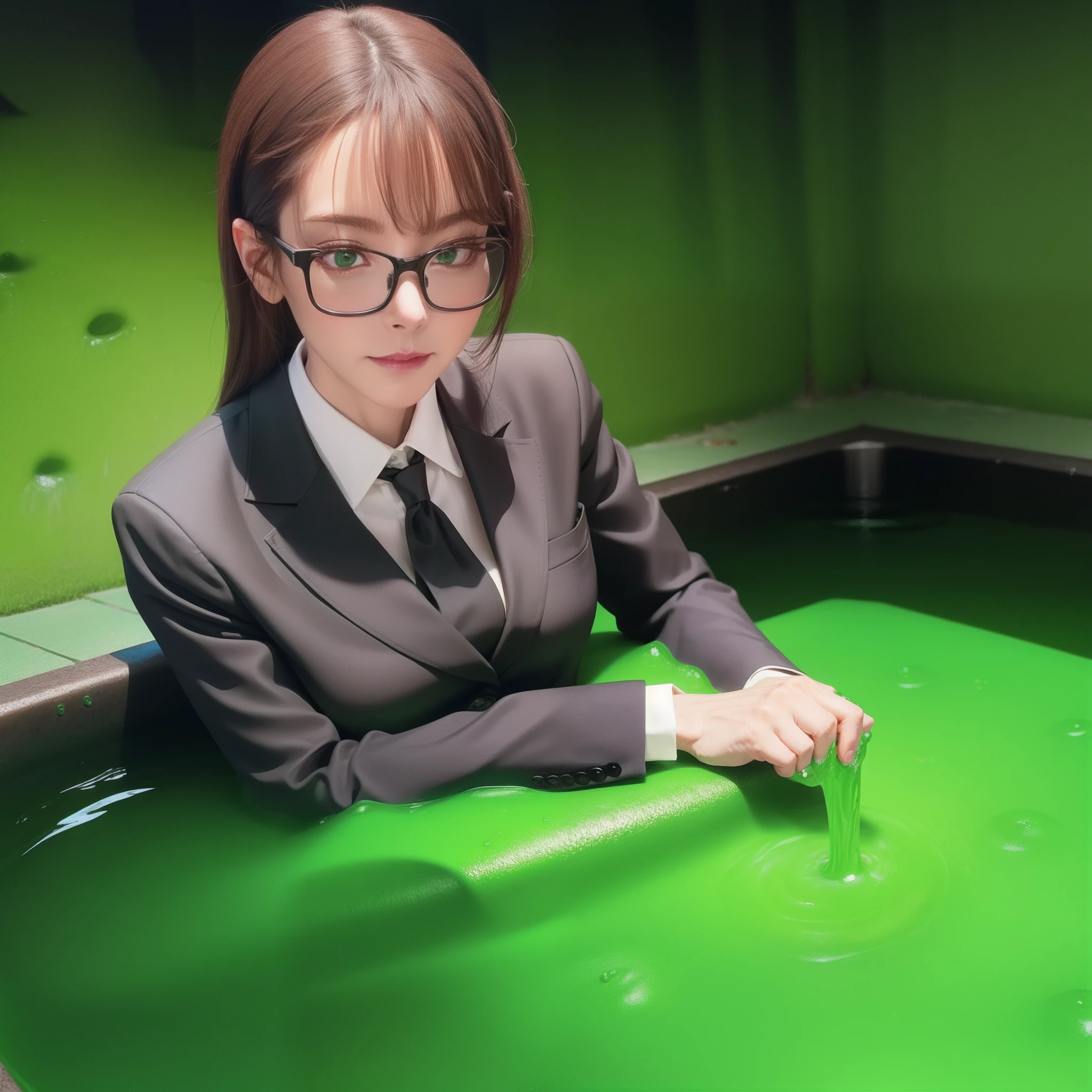 Secretary Black fell into the green pool of slime