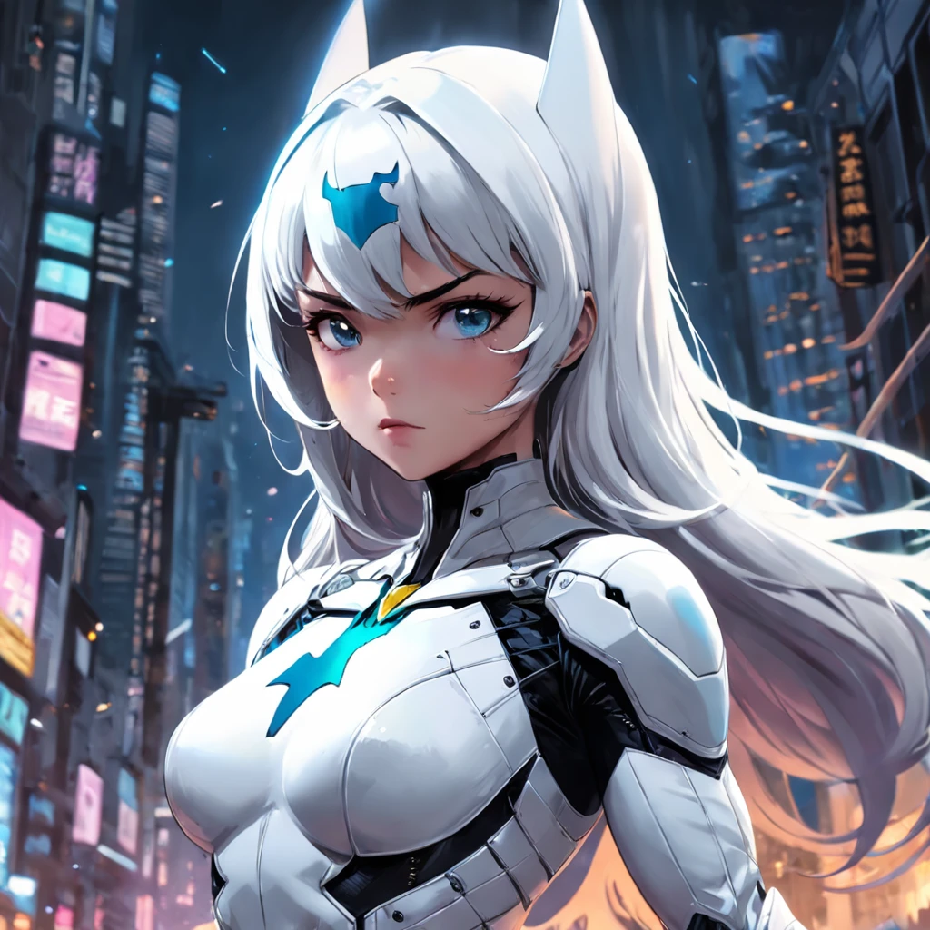 Realistic depiction of an advanced cybersuit in white, Batgirl из DC Comics