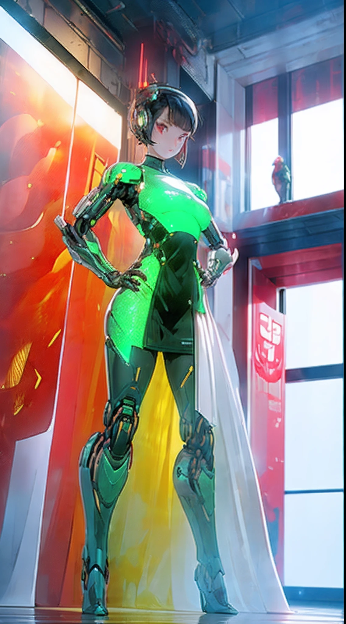 (Stand and pose full-body:1.5), Full body image of an alien robot with red eyes and a bird's head, (Extremely detailed CG Unity 16k wallpaper:1.1), (Colorful:1.2), Dynamic Angle, (Noise Removal Strength: 1.45), Side lighting, Lifelike texture, Glowing light, hyper HD, Award-Awarded