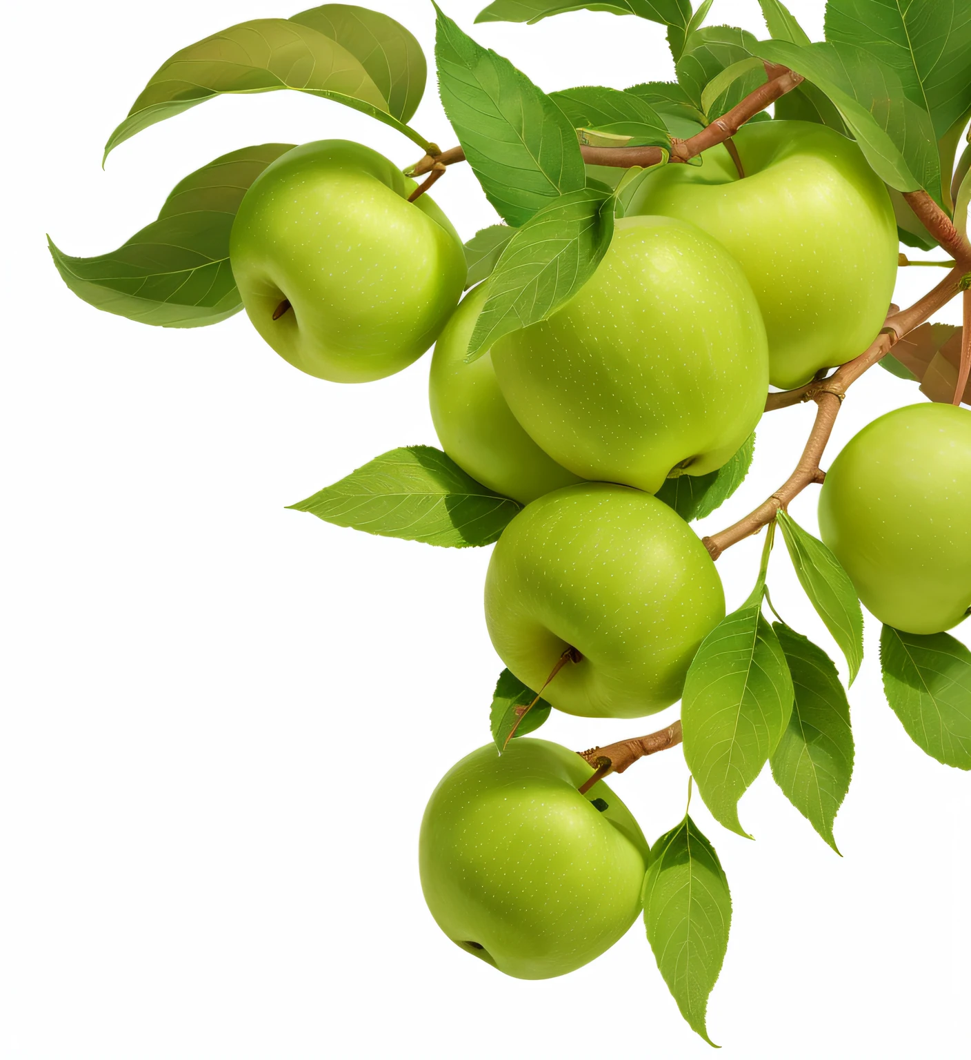 There are a lot of red apples on the branches,There are leaves, Red apple, apples, apple trees, apple, isolated on a white background, Professional design, apple trees, red apple, Apple's background, apple design, highly detailed composition, a digital rendering, digital painted, picking apples from a tree, red colour, with fruit trees, Digital artwork, On a white background