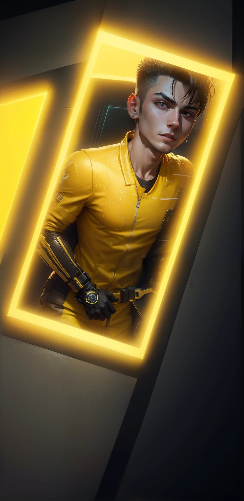 Yellow background, cyberpunk, handsomeboy, 4k hd,