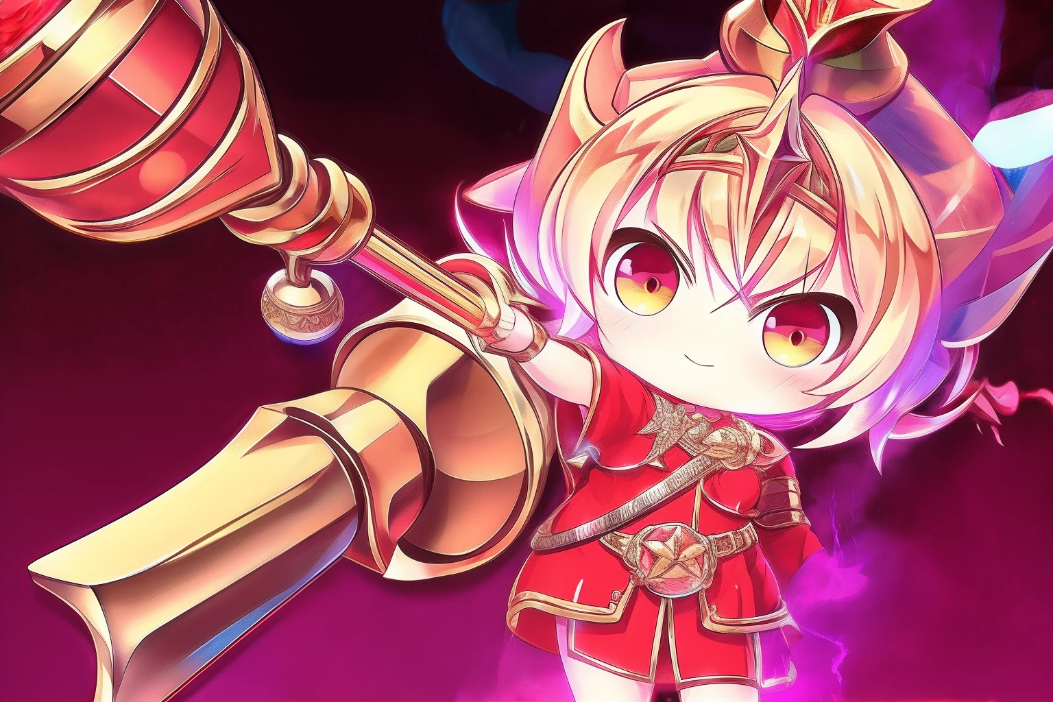 A dwarf with fiery eyes, With a huge magic hammer, Metallic skin