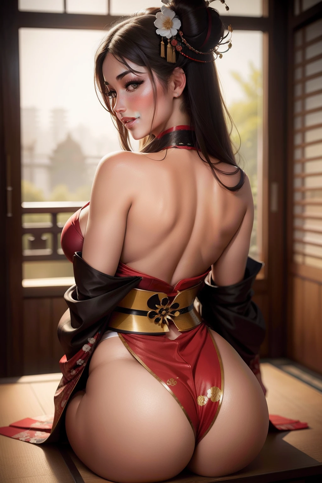 lucy pinder, portrait, back, look, geisha, smiling, sexy