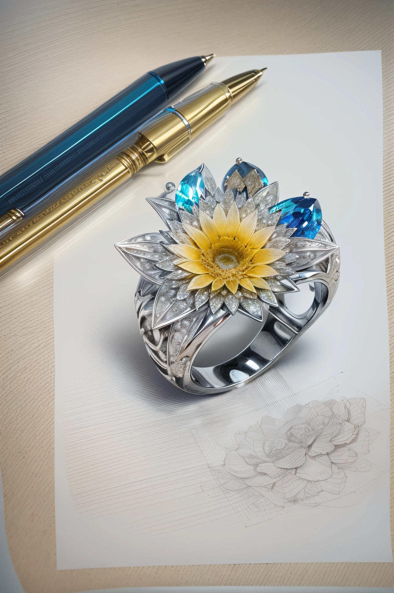 object, (1 complex magic ring made of diamonds), flower, colorful, solo focus, ballpoint pen drawing, (Masterpiece), High quality, Masterpiece