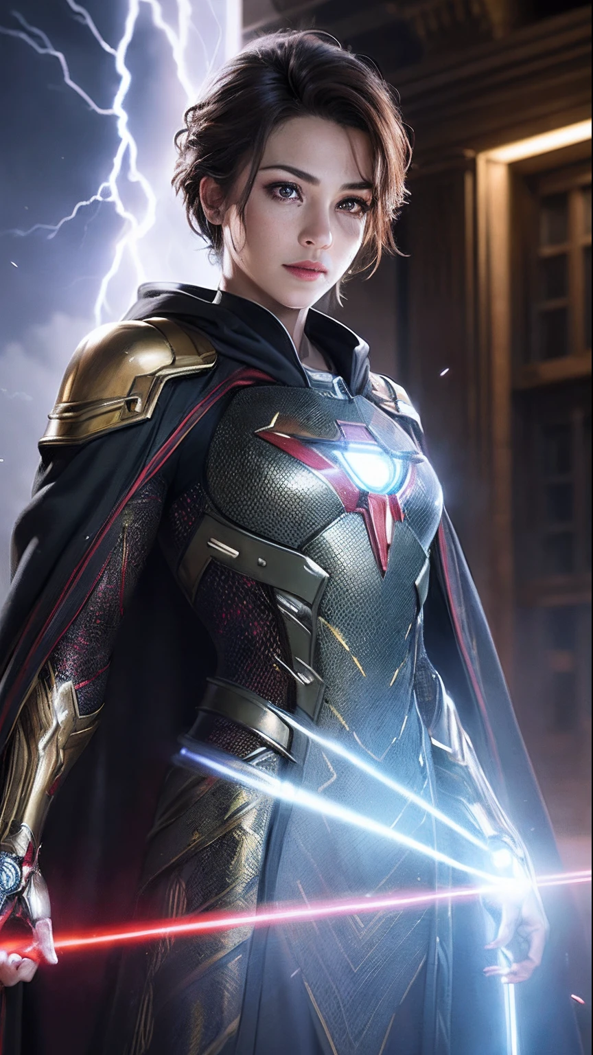 iron man tony stark(skindentation:1.5), Realistic, Photorealistic, (masterpiece:1.5), concept art, intricate details, highly detailed, photorealistic, octane render, 8k, unreal engine, dynamic pose, best quality, highres, (realistic face:1.1), (hyperrealistic:1.1), ((full_body)), perfect eyes,(shiny skin:1.2), (((hairstyle))), (((perfect hands))), (extremely detailed background), ((dynamic background)), ((lightning)), (light rays), ((1girl)), wearing cloak, (((flowing cloak))), ((detailed eyes, high quality eyes, high quality face)), (extremely intricate robes, magical robes), short hair, casting lightning, electricity, swirling fire, radiating power, sparks, smoke, magic, ((dramatic)), epic, battlefield, depth of field, bokeh, 4k, gothic, ember, particles