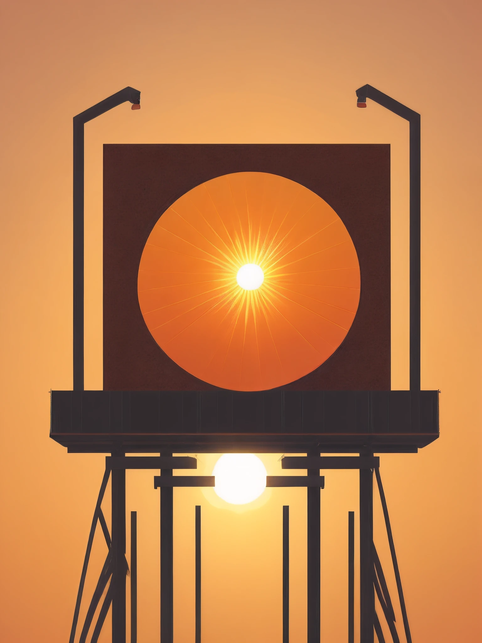 The sun grows hands from its sides，Embrace the billboard directly in front of you。suns，Minimalist lines，Artistic elements 2D