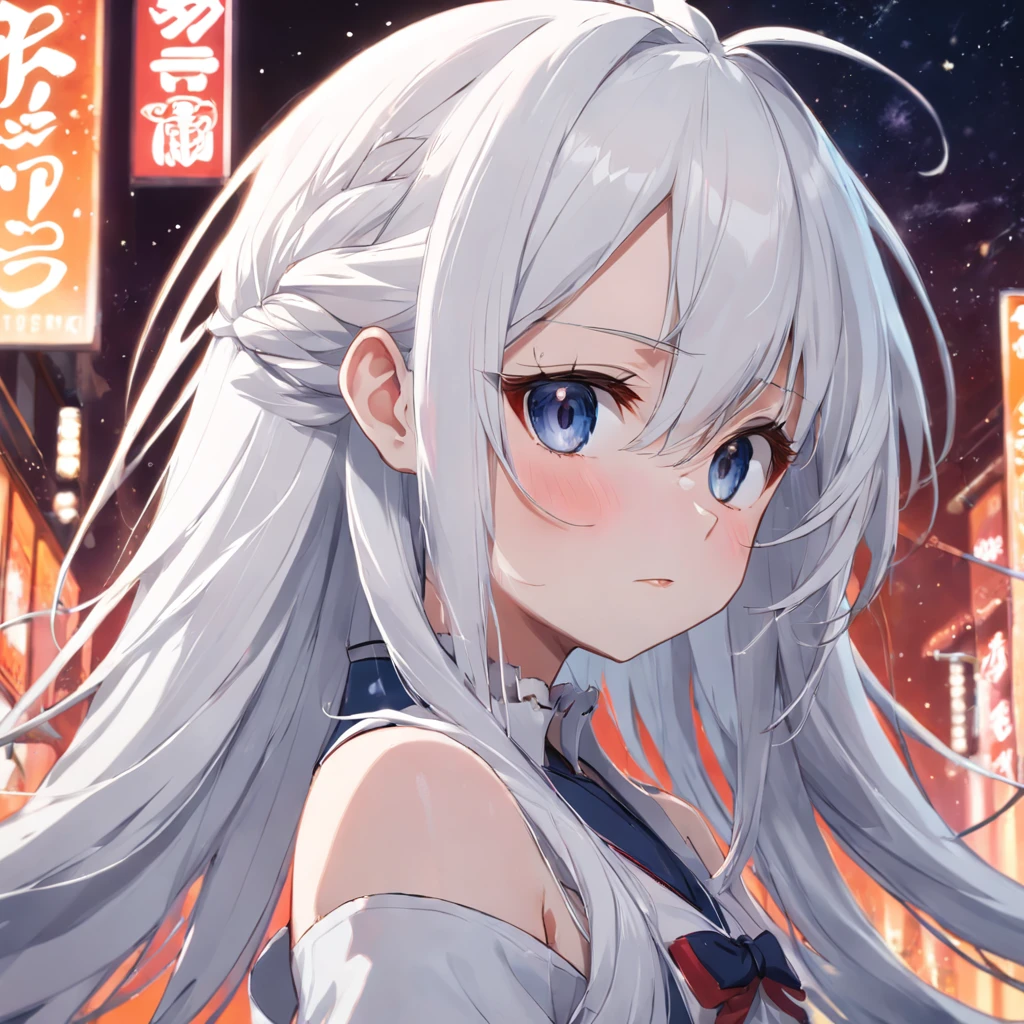 "animemanga girl, long whitr hair,Bright white hair,Meticulous depiction of hair details"