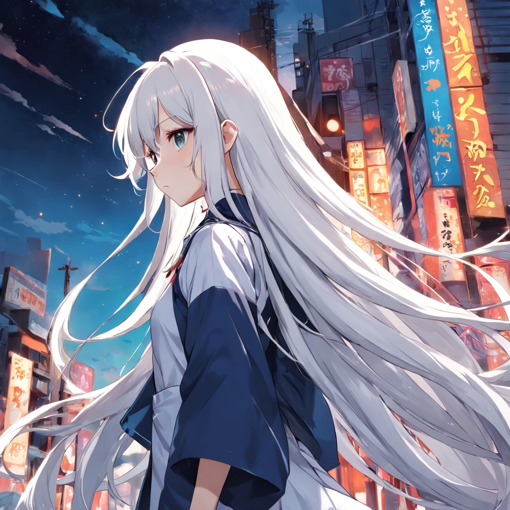 "animemanga girl, long whitr hair，Bright white hair，Meticulous depiction of hair details"