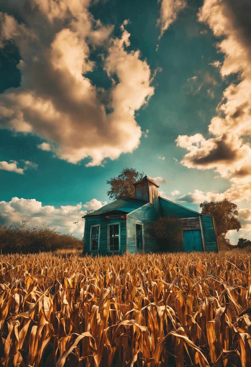 Cornfield,nachos,with blue sky and white clouds,k hd,Photo effects,Mainly embodied corn,There are fewer blue skies,Green corn