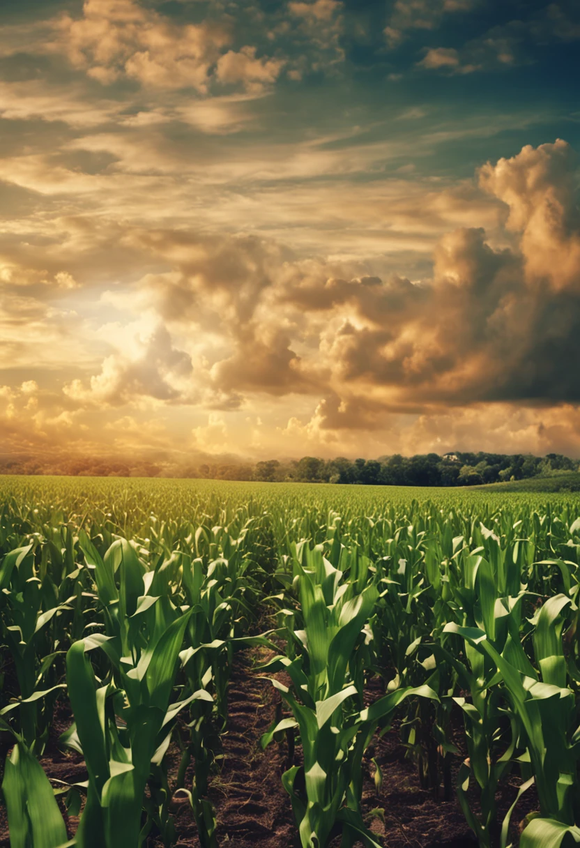 Cornfield,nachos,with blue sky and white clouds,k hd,Photo effects,Mainly embodied corn,There are fewer blue skies,Green corn