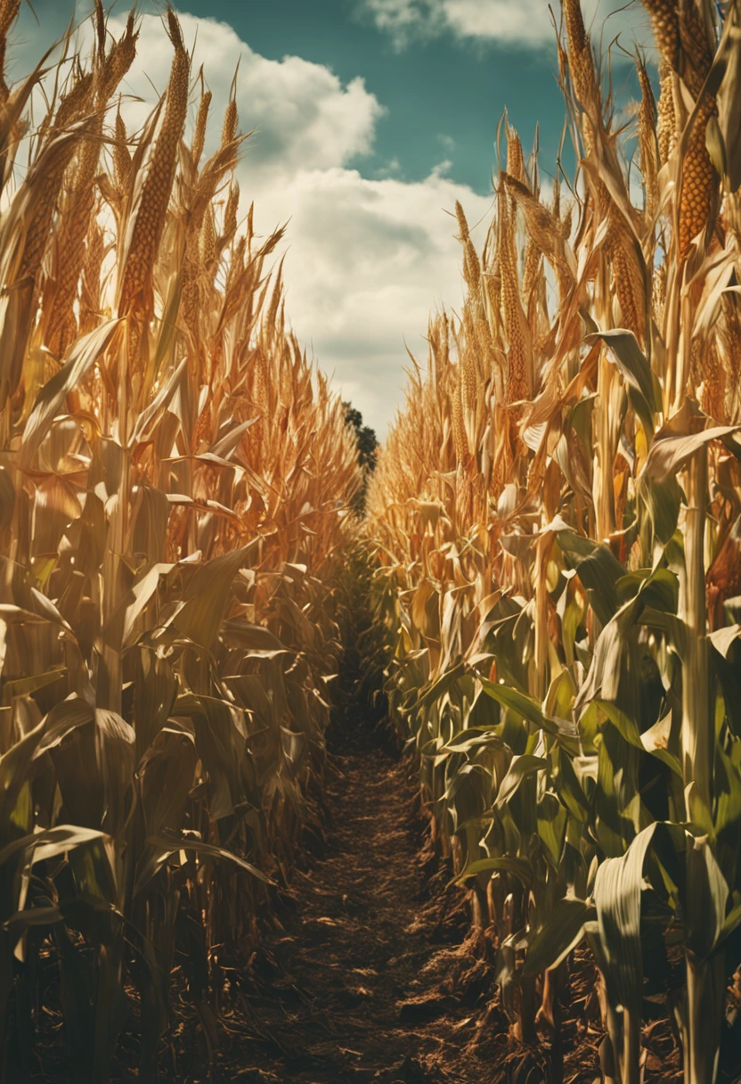 Cornfield，nachos，with blue sky and white clouds，k hd，Photo effects，Mainly embodied corn，There are fewer blue skies，Green corn