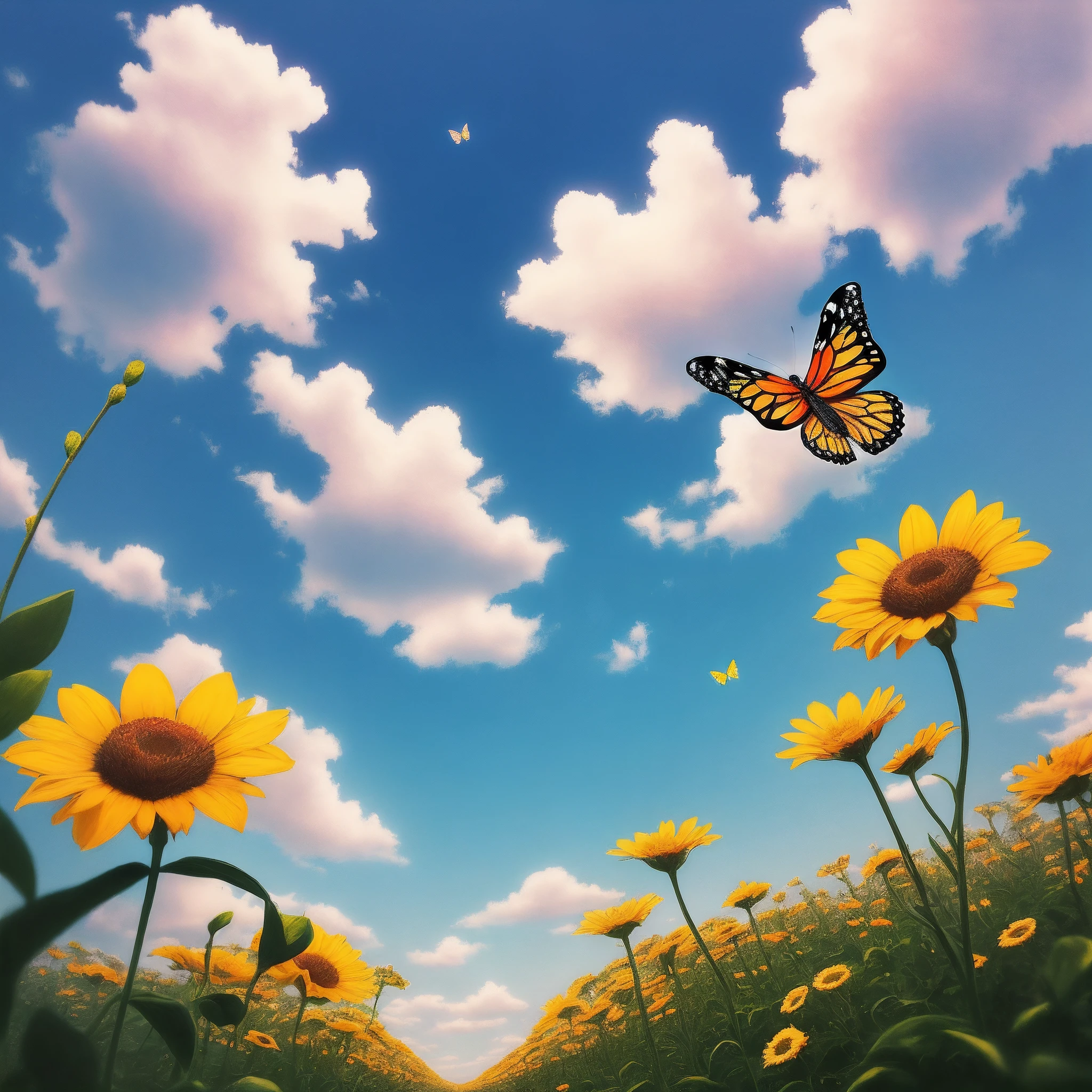 Butterfly sky, sparkling sunshine, full of brilliant flowers