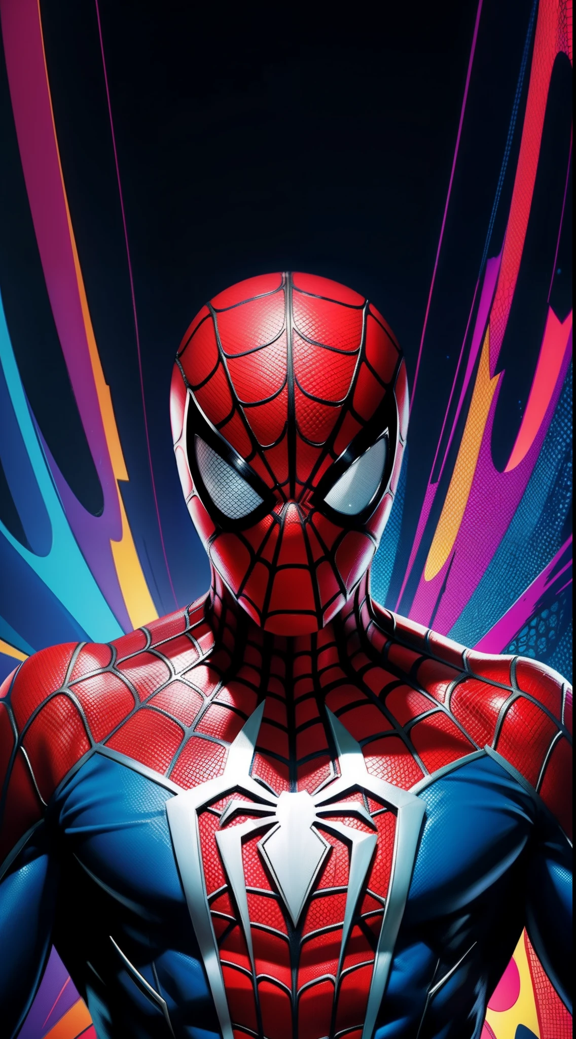 Spider-Man from Marvel Comics, Masterpiece, Best Quality, abstract, Psychedelic, Neon, (honeycomb pattern), (creative:1.3), Sy3, SMM, fantasy00d
