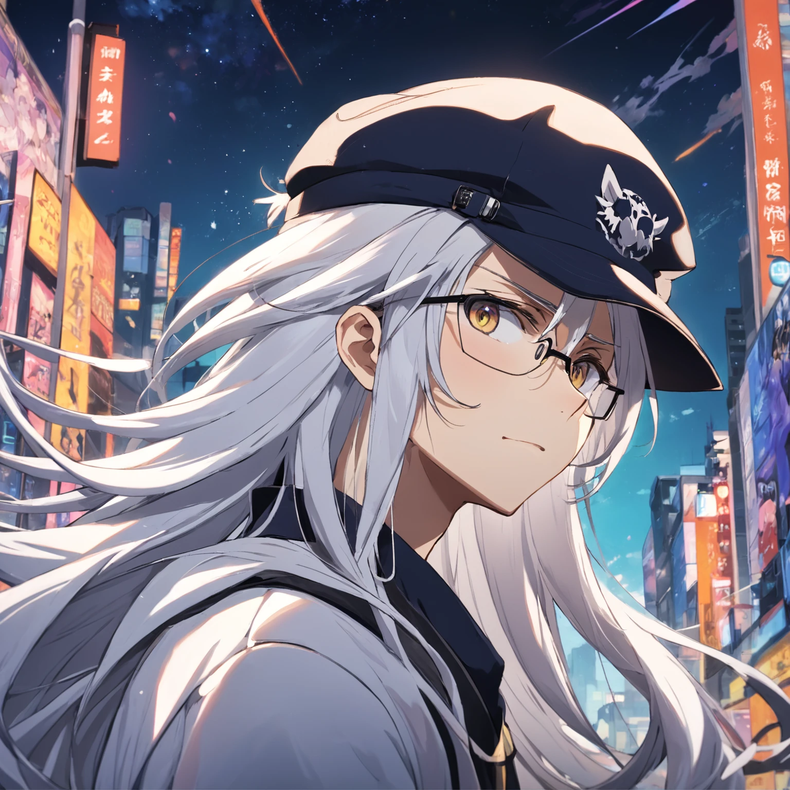 cartoonish style | style of anime | Long-haired boy | White-haired boy | Boy in hat | Boy with glasses