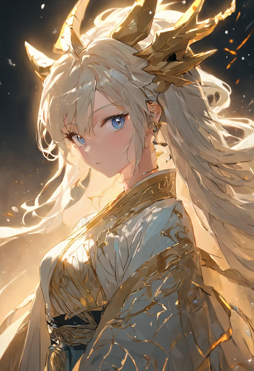 (masterpiece), (best quality), (super delicate), (illustration), (extremely delicate and beautiful), (dynamic angle), white and black highlights, (legendary Dragon Queen:1.3)(1 girl), Hanfu, (complex details) (beautiful and delicate eyes), golden eyes, green pupils, delicate face, upper body, messy floating hair, messy hair, focus, perfect hands, (fantasy wind)