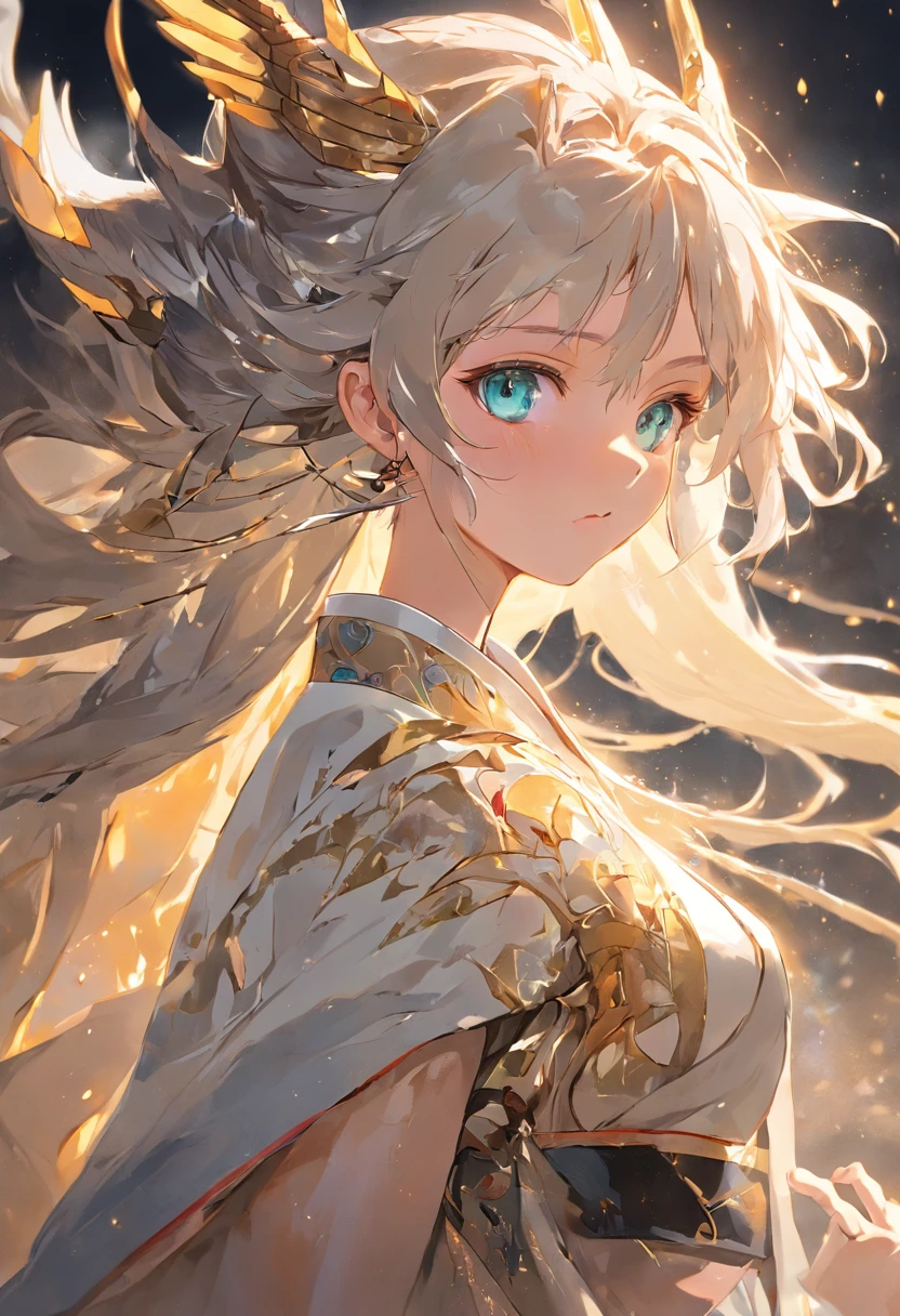 (masterpiece), (best quality), (super delicate), (illustration), (extremely delicate and beautiful), (dynamic angle), white and black highlights, (legendary Dragon Queen:1.3)(1 girl), Hanfu, (complex details) (beautiful and delicate eyes), golden eyes, green pupils, delicate face, upper body, messy floating hair, messy hair, focus, perfect hands, (fantasy wind)