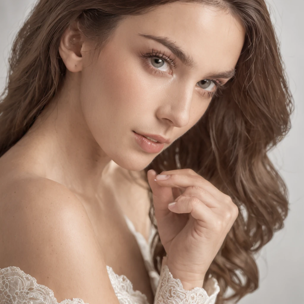 full body photo of a gorgeous brunette, age 29, HD resolution, studio light