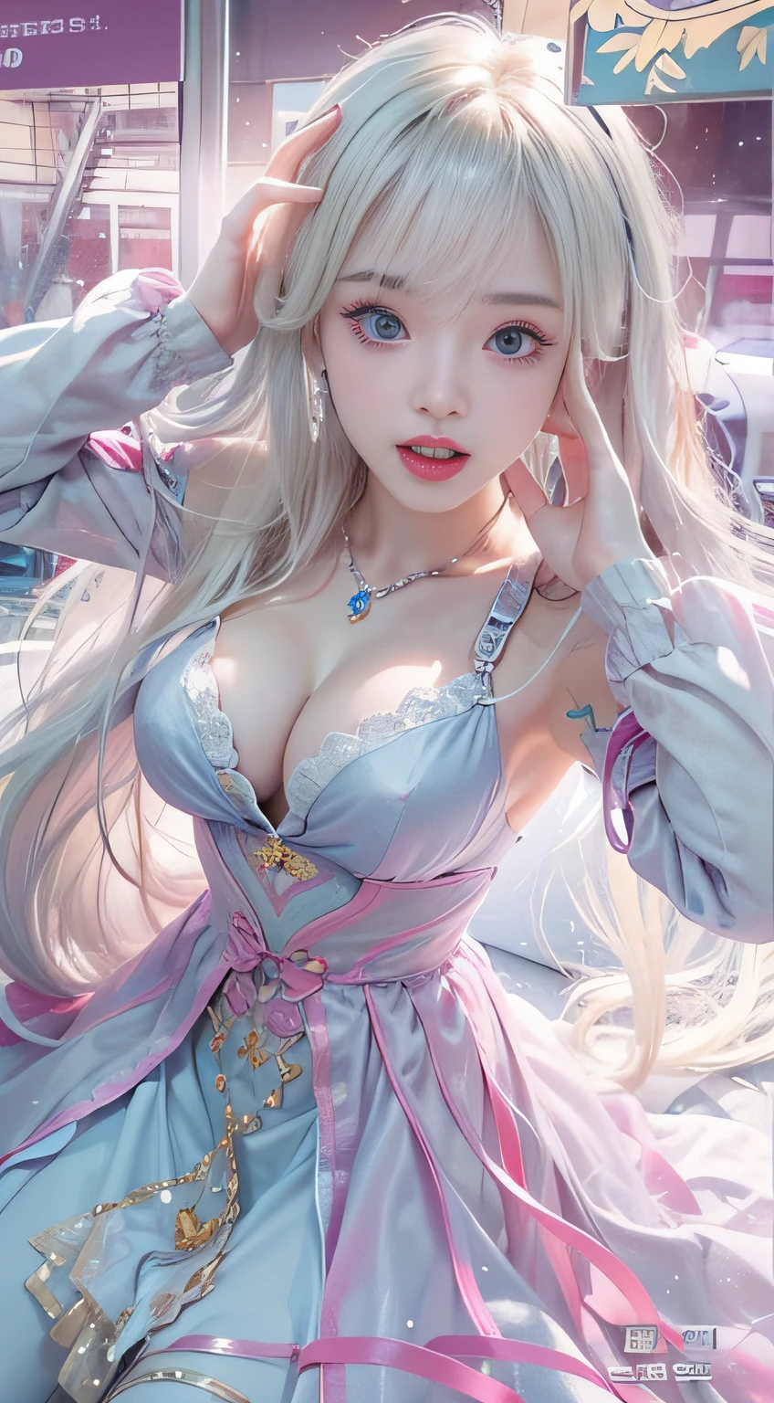 （Girl lying on bed）、portlate、bright expression、Young shiny shiny white shiny skin、Best Looks、ultimate beauty girl、The most beautiful platinum blonde hair in the world、shiny light hair,、Super long silky straight hair、Beautiful bangs that shine、Glowing crystal clear attractive blue eyes、Bust of medium size、（（hide the nipple with both hands,））Z、Beautiful blue eyes that shine、white  hair、silber hair、((Beautiful breasts :1.1)), (Exposed breasts）0p、mix４, (Best Illustration: 1.1), (Best Shadow: 1.1), tongue、Vaginal orchids、Runny Vaginal Discharge、Blowing tide、Very beautiful breasts、Grasp your breasts with both hands、 Spread your legs、sexual excitement、Sex Expressions、shinny skin。realisitic、Photorealsitic:1.37)、(Kpop Idol)、lying on one's side、dishevled hair、Medium Hair、(Pink blush)、(illuminating)、[[Open legs、Spread your legs apart]]、(独奏)、dynamicposes、((erectile nipple))、(Puffy eyes:1.２)、 (Slim legs)、erotick、nffsw、Highly detailed ambient occlusion、超A high resolution, A hyper-realistic, Highly detailed, (yawning), (((exhibitionism))), ((she is soaking wet)).Photo