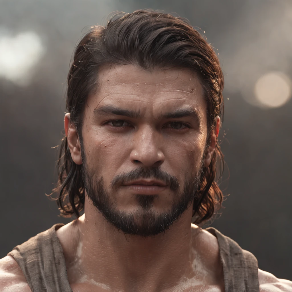 (Professional 3D rendering:1.3) de (Realistic:1.3) Foto de arte mais bonita do mundo,Features soft, bright male heroes, ((Epic hero fantasy rough muscular man wet hero angry look long hair short beard and fierce expression in dynamic pose, fantastic location, majestoso ambiente desordenado)), corpo inteiro 8k unidade render, action shot, poros da pele, very dark lighting, sombreamento pesado, circunstanciado, Rosto detalhado, (vibrante, fotogrdeia realista, Realistic, Dramatic, Escuro, foco nítido, 8k), (Old leather clothes damaged by bad weather:1.4), ((((Use peles)))), (intrincado:1.4), decadente, (altamente detalhado:1.4), pintura digital, rendering by octane, art stations, Conceito-Arte, liso, foco nítido, illustration, germe da arte, (Loish:0.23), Wlop Ilya Kuvshinov, e Greg Rutkowski e Alphonse Mucha Gracias, (global ilumination, studiolight, Light Volumetric), chuva forte, floating particles, patife, fantasia, Onze, corpo inteiroesbian, ((Fundo escuro e antigo da cidade:1.3)),CGSesociedade,art stations