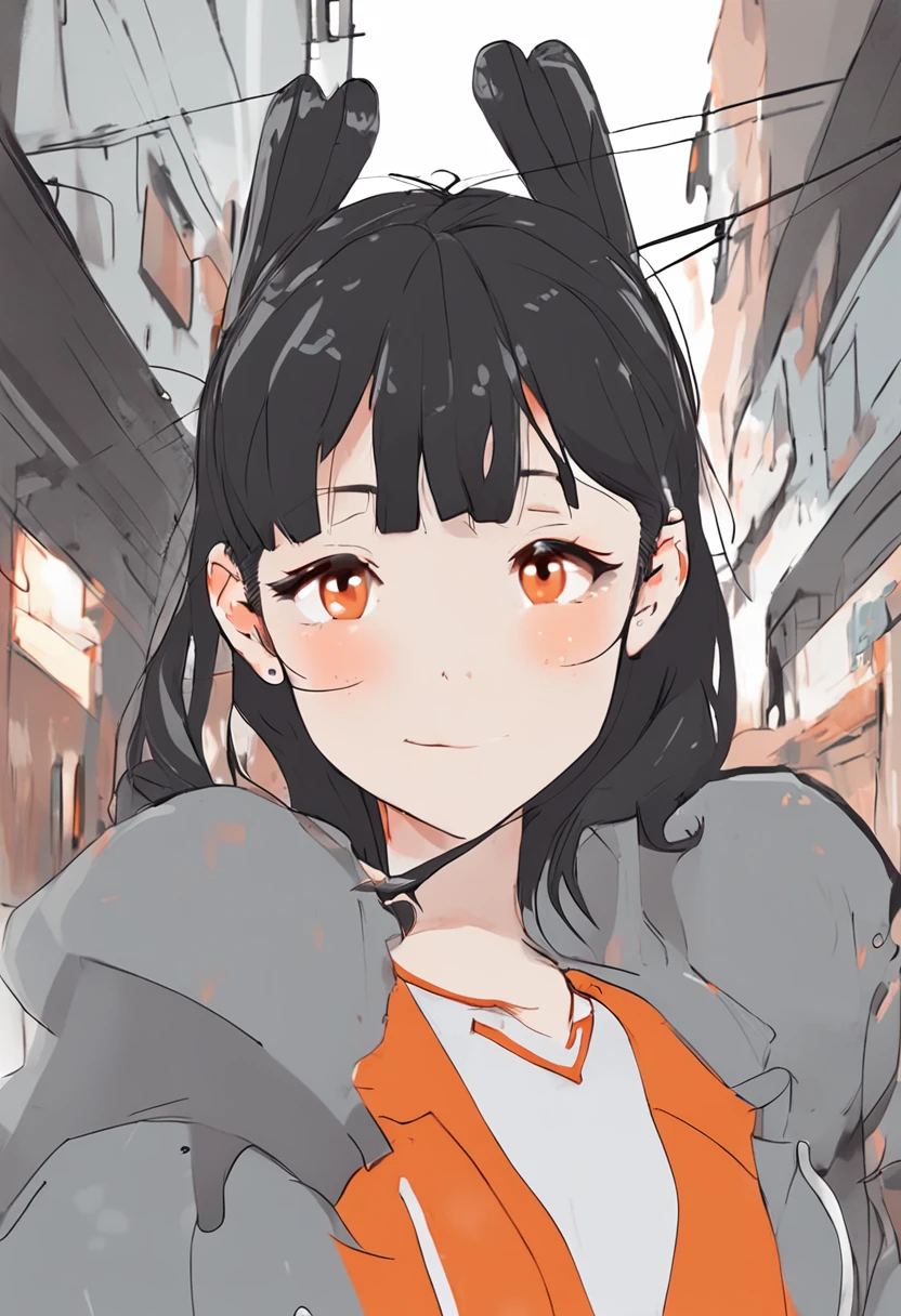 cartoon girl with black hair and white shirt with orange dots, flat anime style, anime style illustration, portrait of cute anime girl, cute art style, clean detailed anime style, retro anime girl, anime style character, in an anime style, anime style portrait, lofi girl, japanese cartoon style, cute anime face, cute anime girl portrait, cute cartoon character
