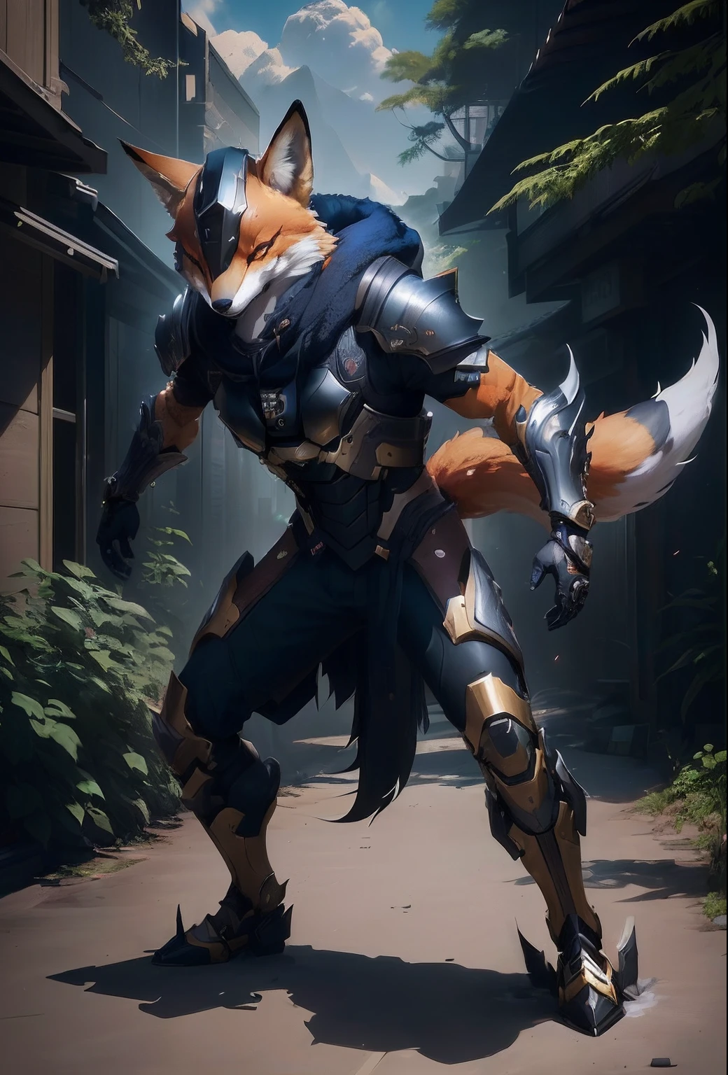 a close up of a person in a suit with a fox on his back, anthro art, an anthropomorphic cyberpunk fox, kitsune inspired armor, fox nobushi, iconic character splash art, character splash art, anthro paw pov art, as overwatch character, official splash art, anthro concept art, art of silverfox
