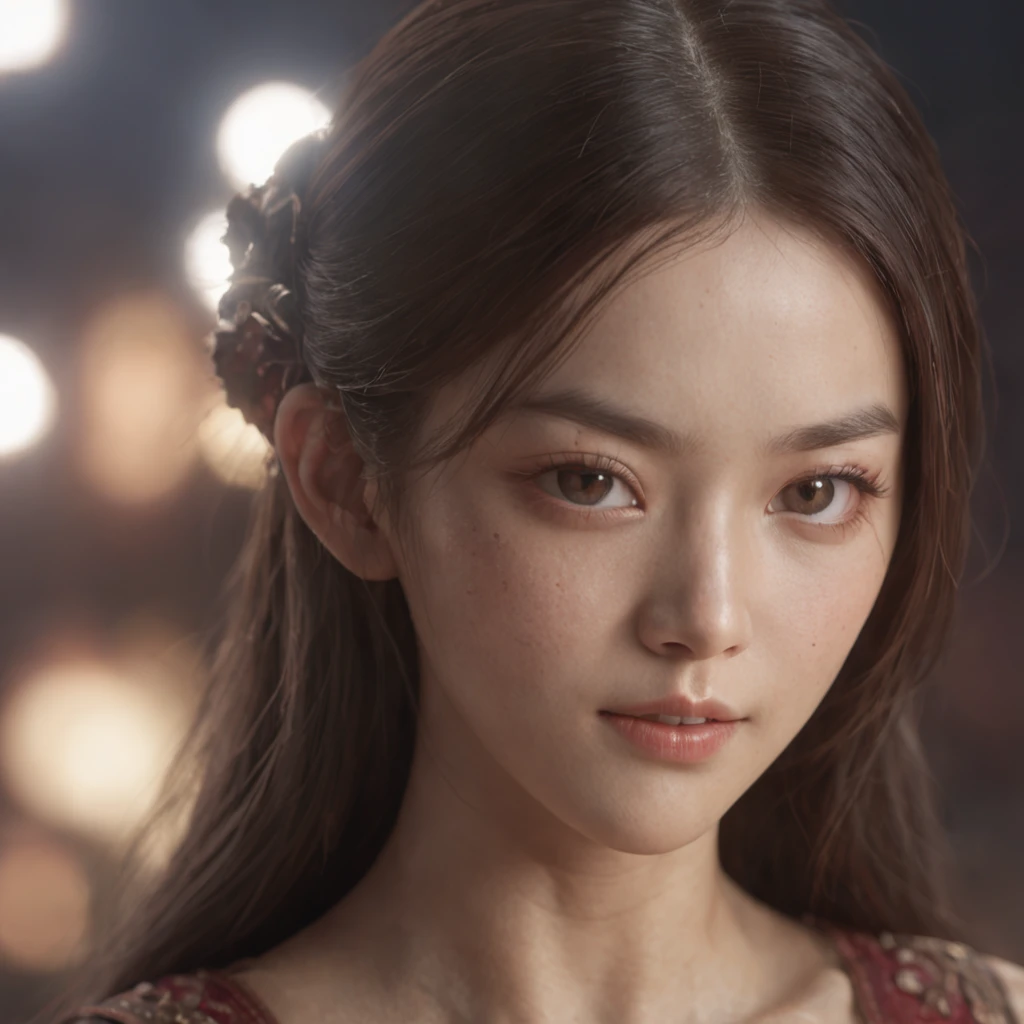 (RAW photo, best quality), (realistic, photo-realistic:1.3),best quality,highly detailed,masterpiece,ultra-detailed,illustration,1girl,upper_body,dynamic angle,world masterpiece theater,messy_long_hair,best quality,extremely detailed CG unity 8k wallpaper,ink,Amazing,cinematic lighting,lens_flare, dunhuang_style