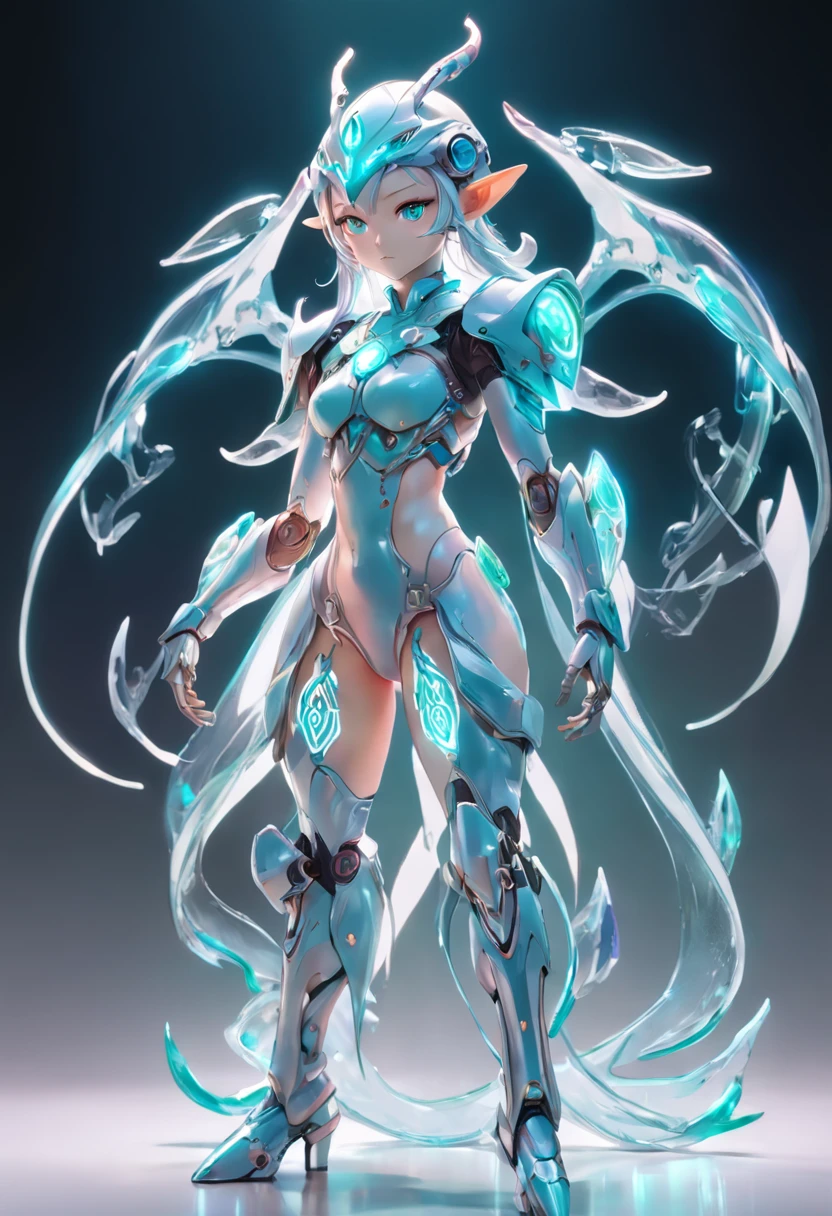 chinesedragon, (Blind box toy style:1.2), (Full body shot) , 1 Transparent adult female elf,Behind her is a transparent Chinese dragon, Transparent mech, Exquisite helmet:1.2, Luminous goggles:1.2, Cyberpunk, dreamy glow, luminous neon lights, Clean, White background, ( Global illumination, Ray traching, hdr, unreal render,reasonable design, high detal, Masterpiece, Best quality, hyper HD, Cinematic lighting)