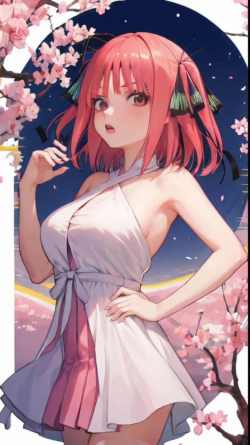 Chica de anime con cabello rosa y alas de mariposa en un vestido rojo, Pelo rosa de cola doble y ojos cian, seductora chica de anime, OPPAI, Mejor chica del anime, Lindo anime waifu en un bonito vestido, Haruno Sakura, Estilo anime ecchi, Shirabii, Sakura Kinomoto, Sakura Haruno, Chica anime, Yuruyuri, Una chica de anime