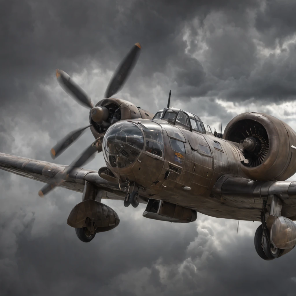 A hyper-realistic World War II illustration, photorealism, cinematography, (Isolation: 1.1), (Enamel: 1.1), (Reflected Light: 1.2), Glass, Polygon, ultra detailed, intricate, oil on canvas, dry brush, ( surrealism: 1.1), ( disturbing: 1.1), american plane, (((dark skin))), ((dark theme)), ((vfx))