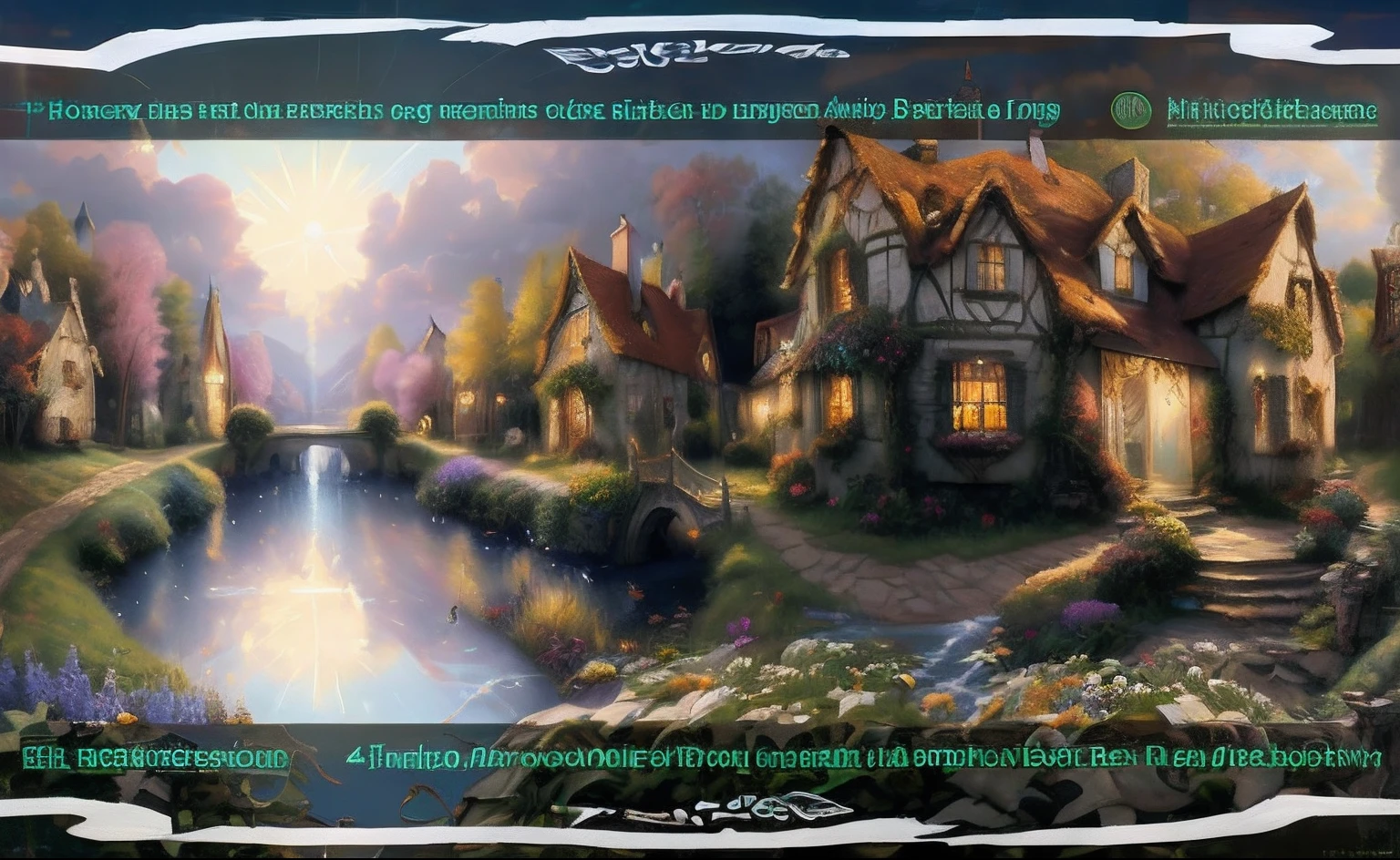 there is a painting of a house and a stream in the middle of a country, 4 k matte thomas kinkade, 8k high quality detailed art, 4 k highly detailed art, 4k highly detailed digital art, highly detailed 4 k art, kinkade. award winning, 8 k highly detailed art, thomas kinkade cfg _ scale 9, thomas kinkade style