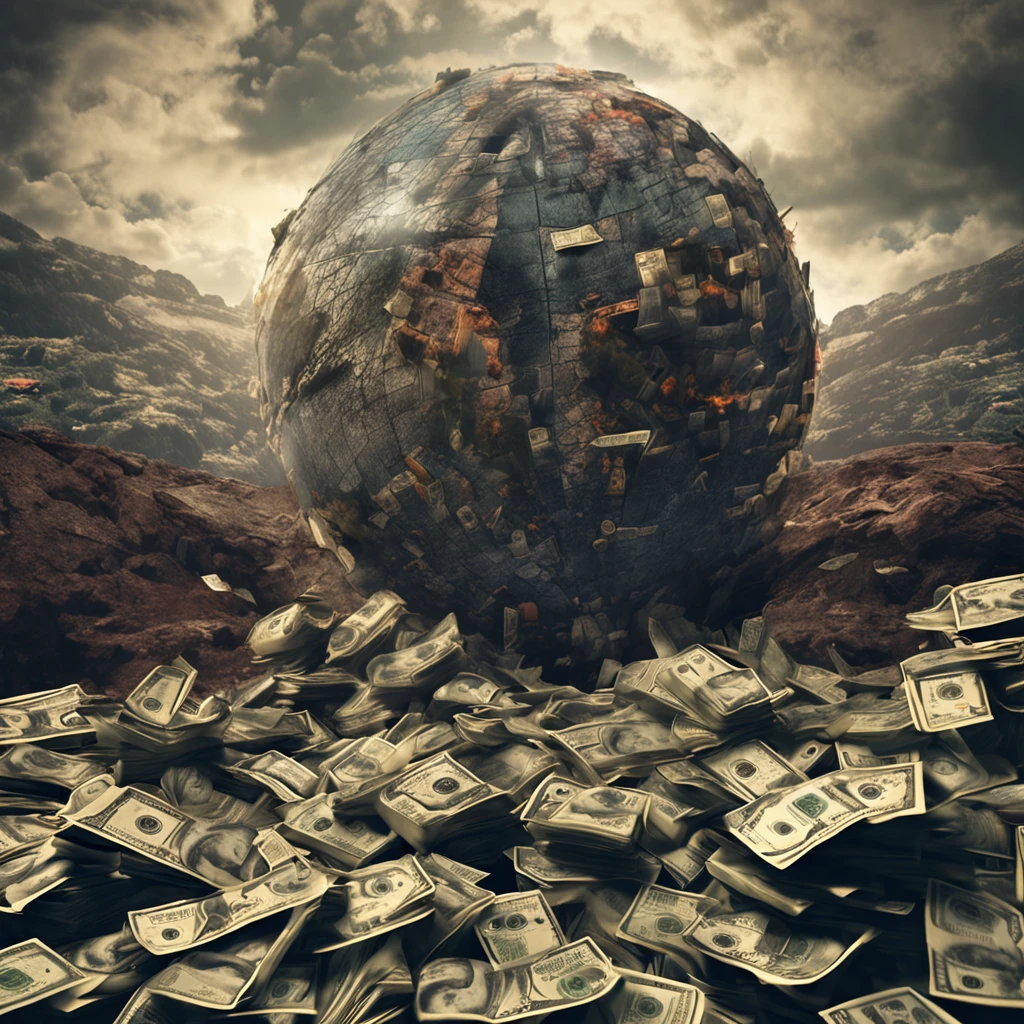 Best quality, Masterpiece, 超高分辨率, (photograph realistic:1.4), surrealism, Dream-like,fusionart, darkness, world, the one, money, above all