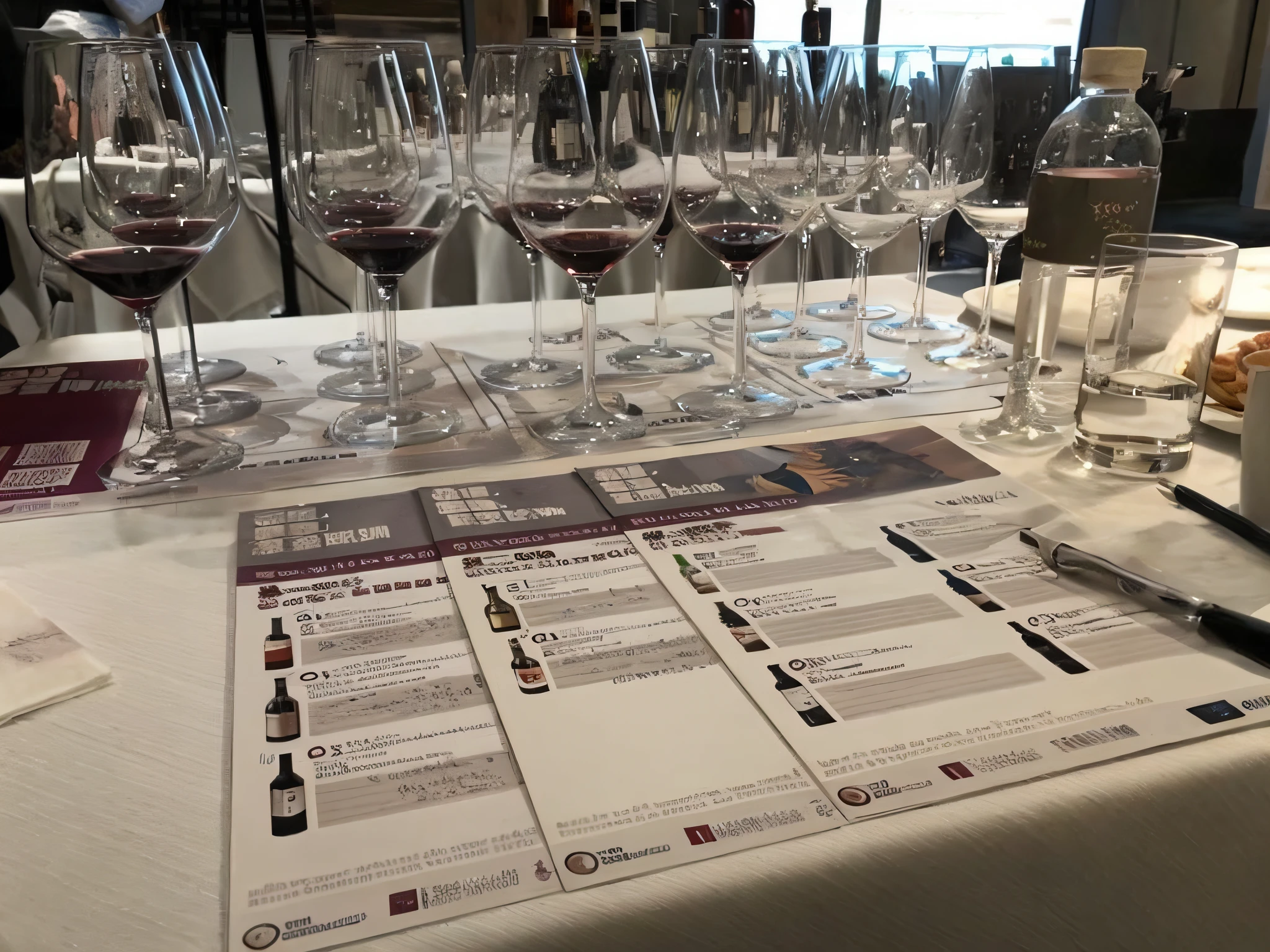 Close-up of a table,On it lay a bunch of wine glasses, Wine