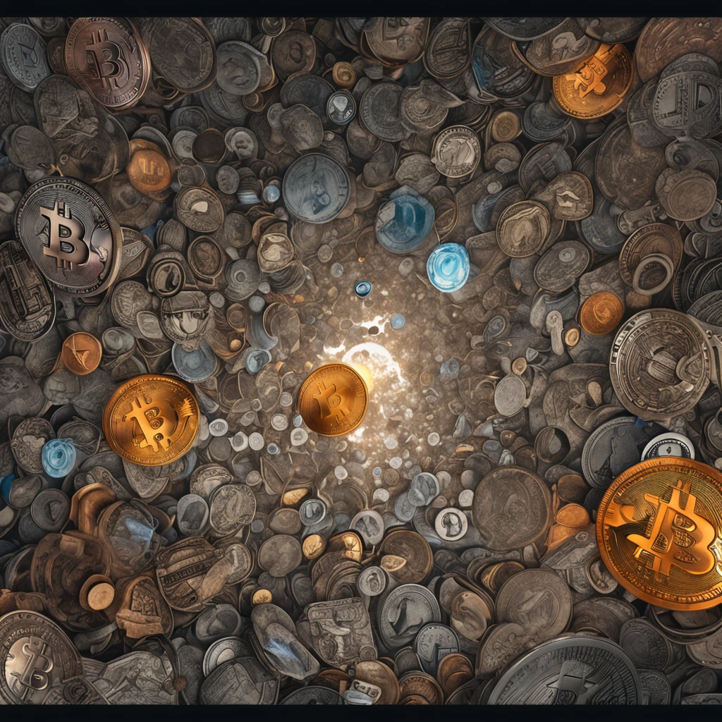 Best quality, Masterpiece, 超高分辨率, (photograph realistic:1.4), surrealism, Dream-like,fusionart, darkness, world, the one, bitcoin, , above all
