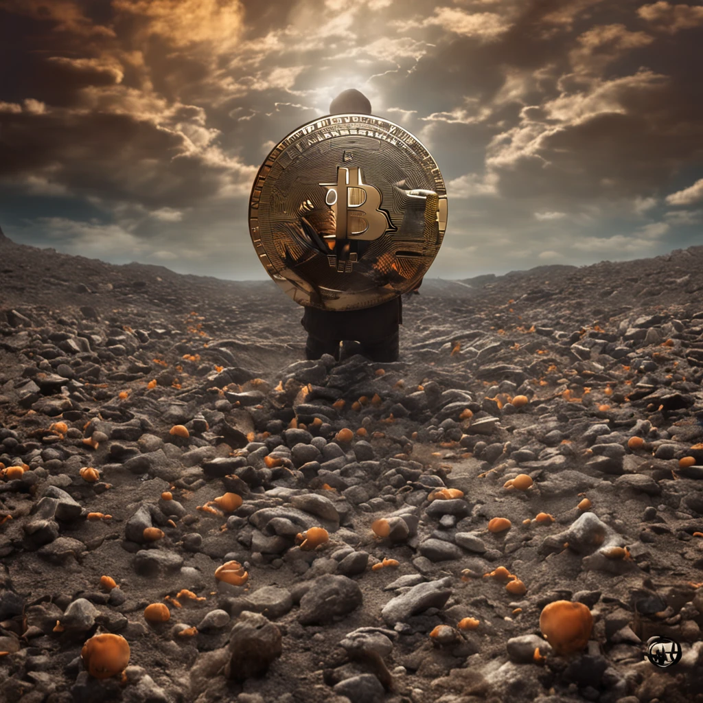 Best quality, Masterpiece, 超高分辨率, (photograph realistic:1.4), surrealism, Dream-like,fusionart, darkness, world, the one, bitcoin, , above all