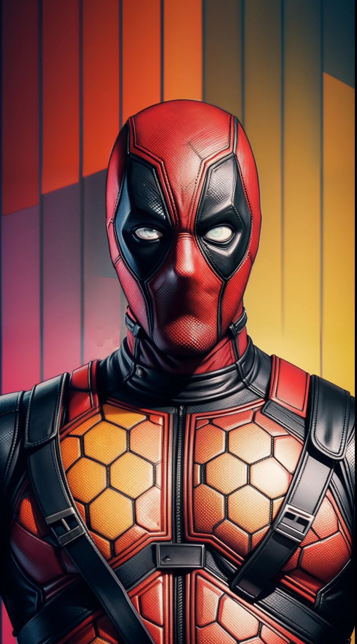 Deadpool from Marvel Comics, Masterpiece, Best Quality, abstract, Psychedelic, Neon, (honeycomb pattern), (creative:1.3), Sy3, SMM, fantasy00d