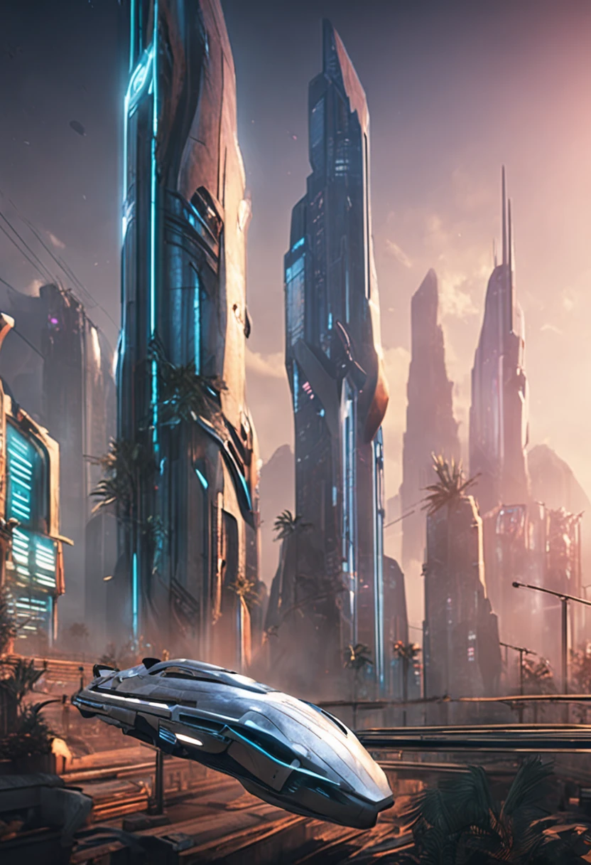 high-speed rail, warframe, Cyber punk city