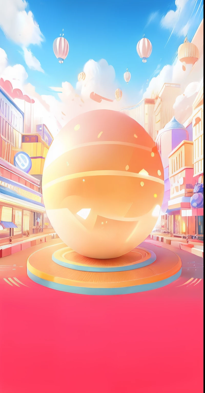 with light glowing,buliding,illustration,Golden eggs,jubilation,New Year atmosphere,Festive atmosphere,blue-sky,the street