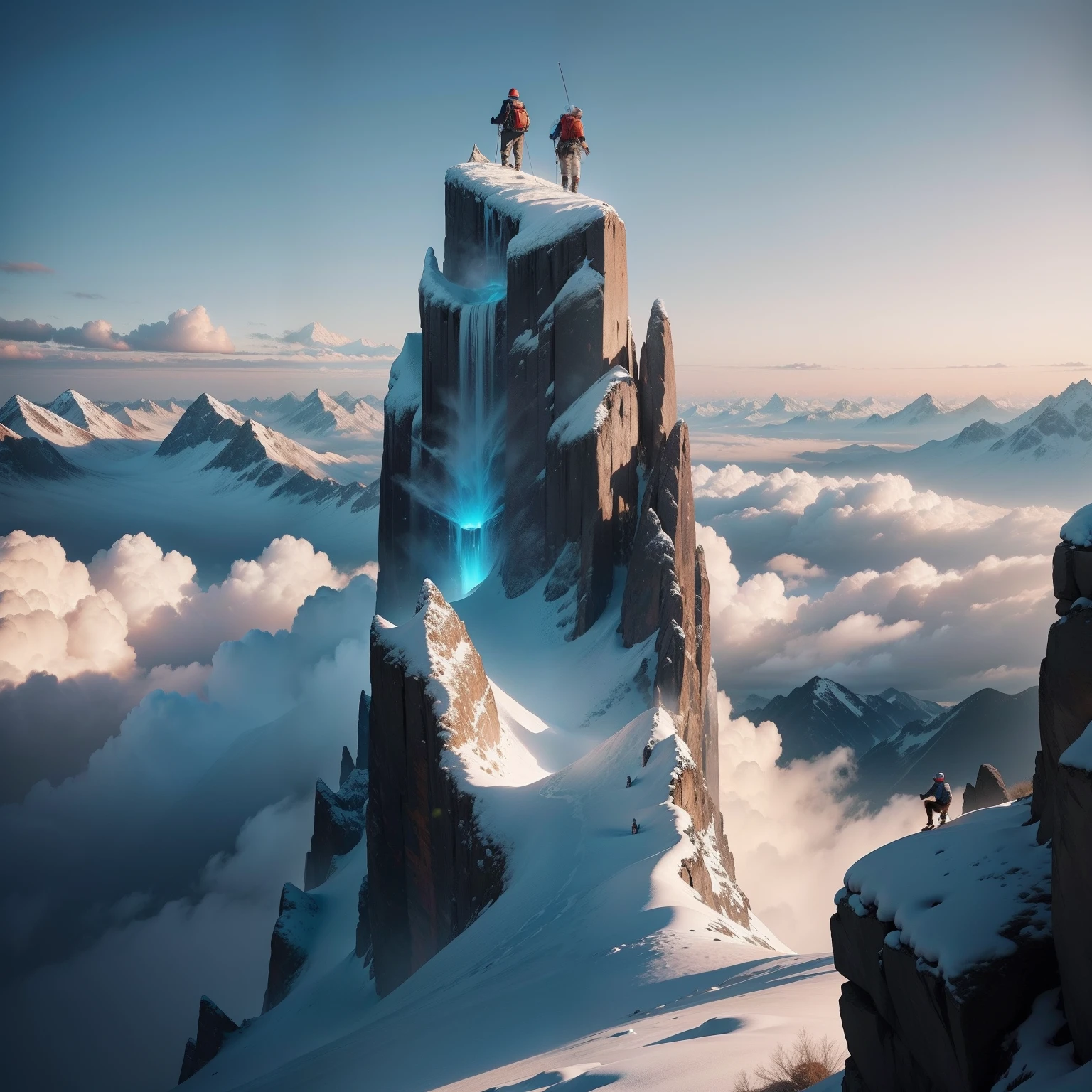 A person climbing a mountain. 9:16 ratio