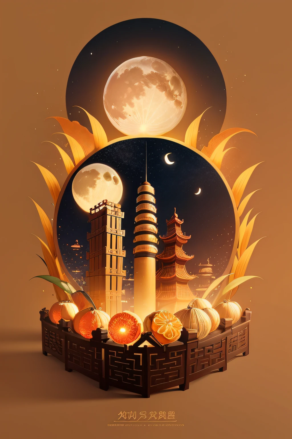 Mid-Autumn Festival advertising background，Moon cake，bamboos，China-style，dyna