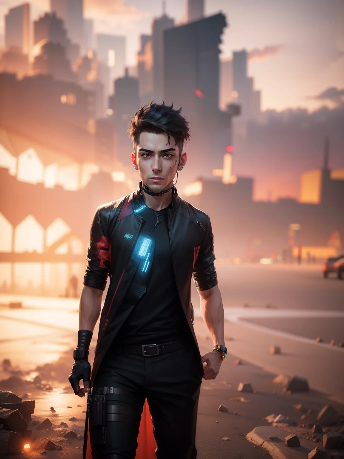Change background handsome boy face cyberpunk, 8k, ultra realistic