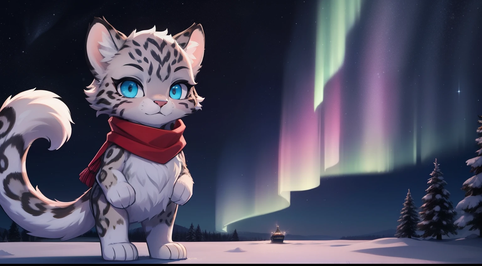 Furry mascot,Standing furry,Handsome and furry,The male,Furry Fur,Standing furry fur,Furry snow leopard,Standing snow leopard,Lovely image,snow leopard,Cute furry,Large icebreakers,Snow leopard on ice,Beautiful aurora,Look at the aurora, Long, Fluffy tail,In the Arctic,The ship is brightly lit,,is in night,nigh sky, Winters,stars,Close-up of cute characters