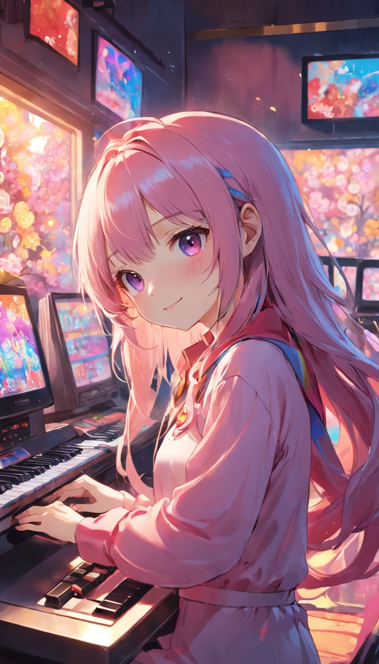 girl with、kawaii、Colorful Asanhttps://twitter.com/mumu_mumu09、Smiling、looks sleepy、in a house、early morning、Before playing Micra、Computer in one hand、