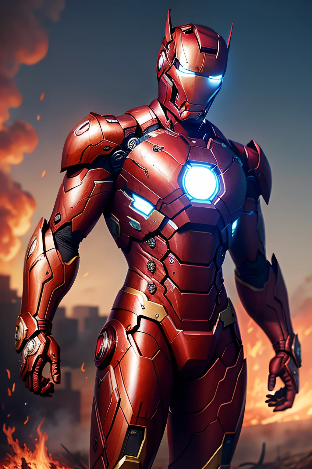 prompt/ a picture of devil iron man on the burning land ultra hd picture