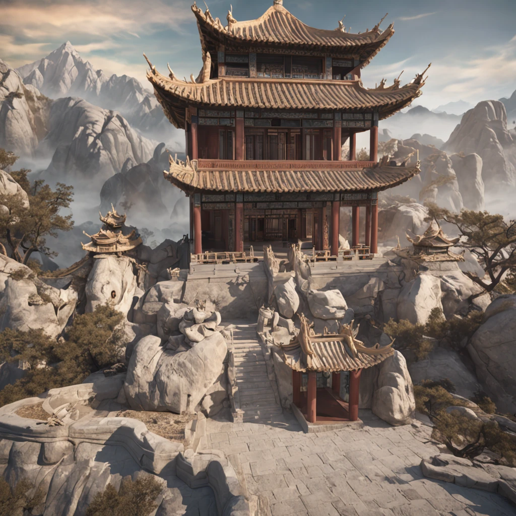 An ancient Chinese painting, ancient Chinese background, mountains, rivers, auspicious clouds, pavilions, sunshine, masterpieces, super detail, epic composition, ultra HD, high quality, extremely detailed, official art, unified 8k wallpaper, Super detail, 32k -- v 6