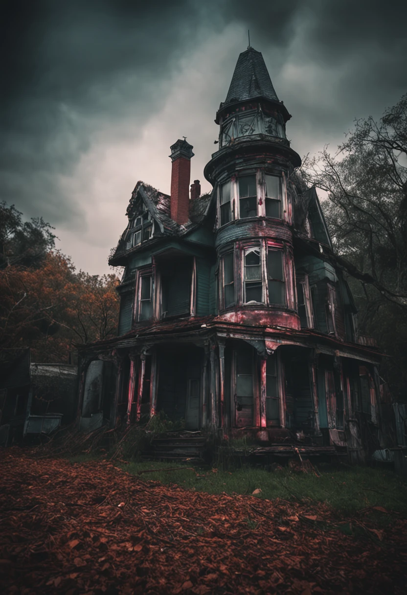 A gloomy old house comes into view，The walls are high，Exudes an eerie atmosphere。